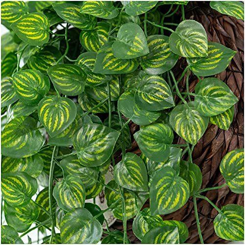 Otryad 2Pcs Artificial Hanging Plants 2.7Ft 9 Branches Fake Ivy Vine, Fake Watermelon Leaves For Wall Home Room Garden Wedding Garland Outside Decoration #TOP5