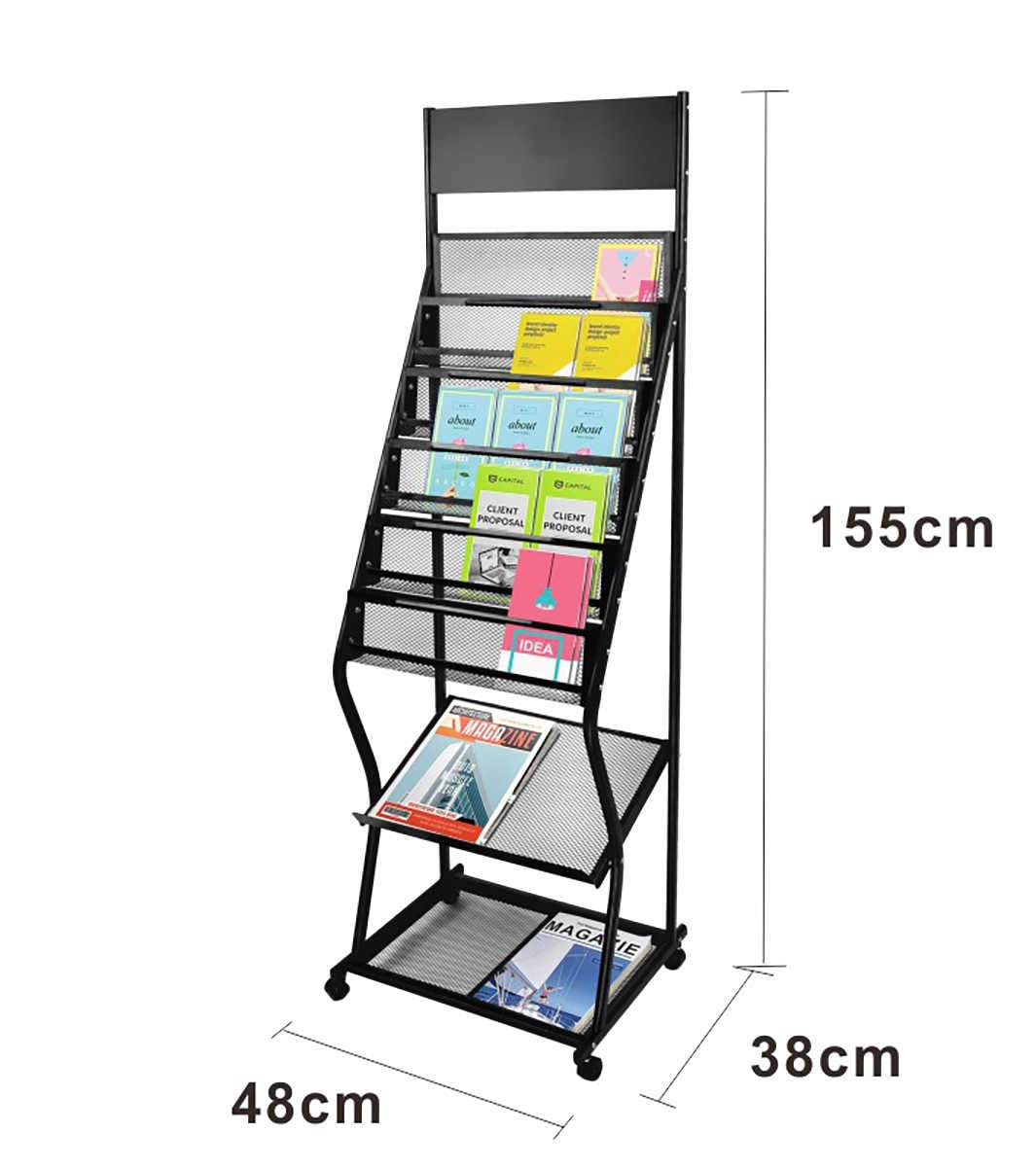 7-stufiger Boden-Zeitschriftenständer, Broschürenständer, Posterständer aus Metall mit Rädern, Lagerregal für Flugblätter für Büro, Bankhalle, Mehrzweck-Präsentationsständer