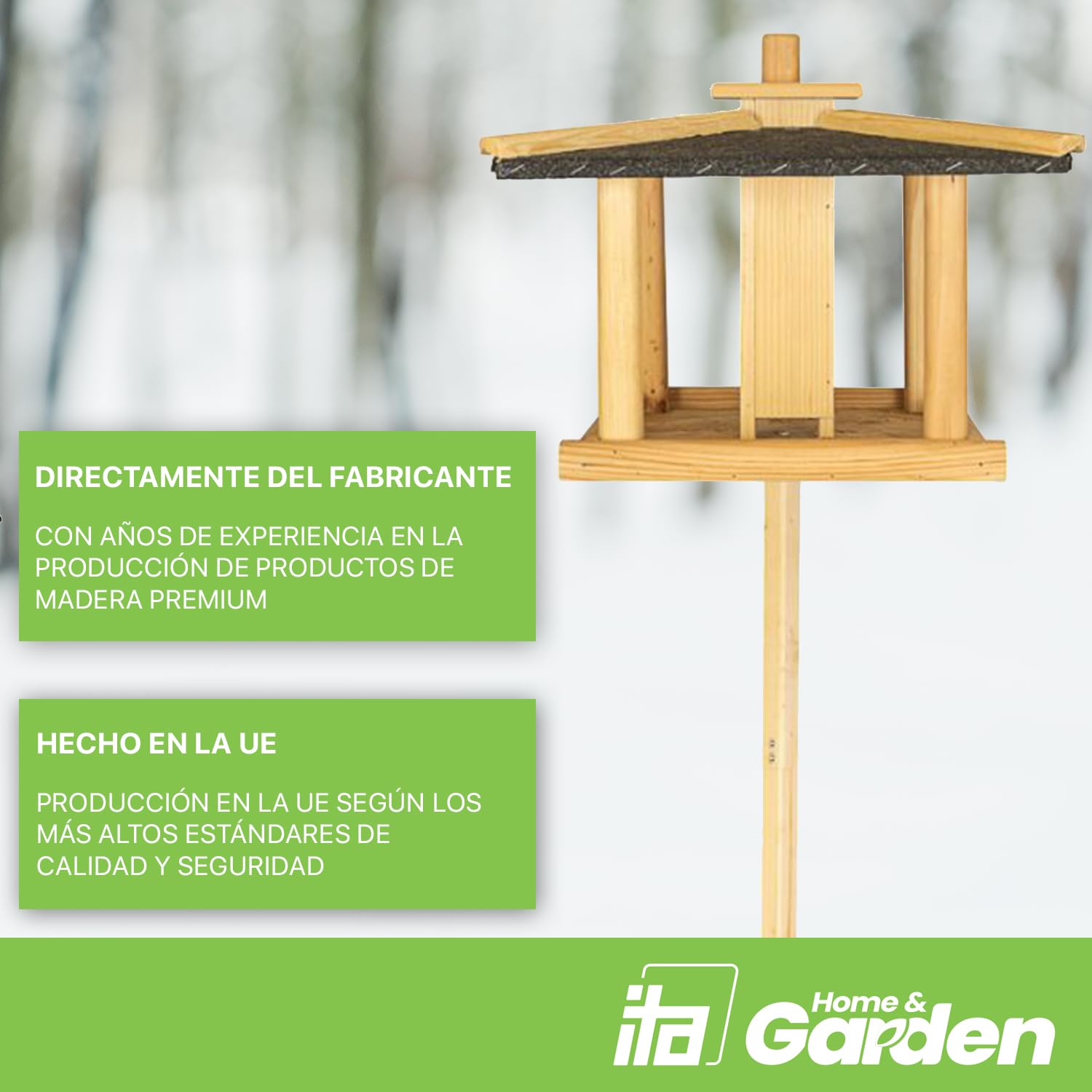 ITA Casa de Comida para Pájaros 43x43x35 cm de Madera - Comedero para Aves Silvestres - Resistente al Clima, Estable, Robusto