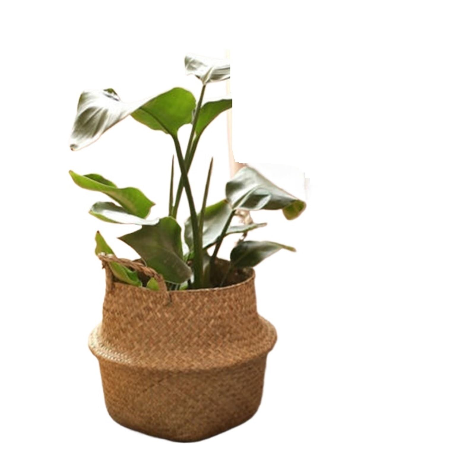 DUNSBY Woven Planter 3PCS Foldable Storage Baskets Wicker Rattan Laundry Straw Patchwork Flower Pot Seagrass Belly Garden Planter Basket(Dark Khaki)