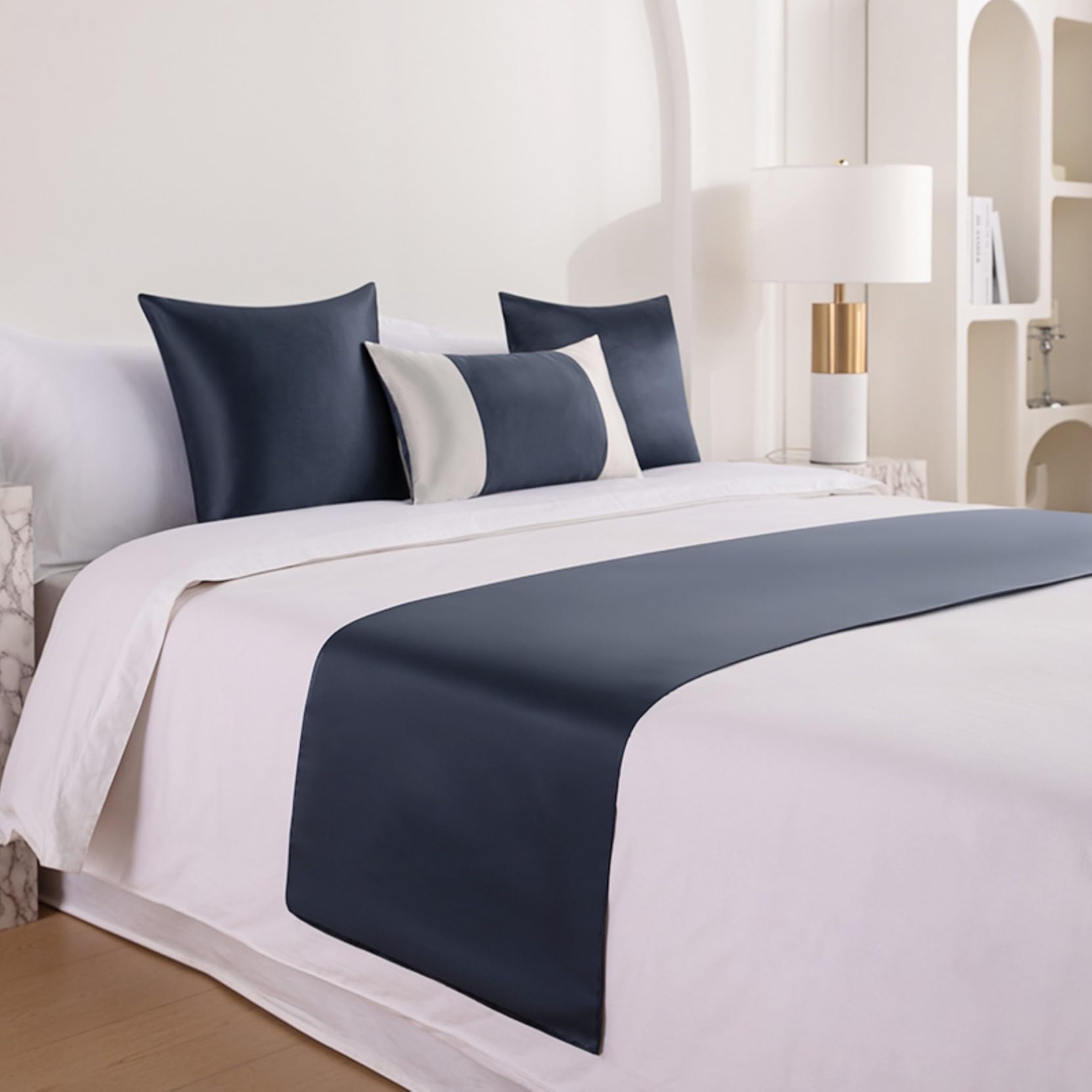 Luxury Hotel Bed Runner Blankets, Bed Scarf Modern Bedding Cover Decor Bedspread Throw for King Queen Double Size, Dark Blue, 50x260cm bed runner for 2m bed