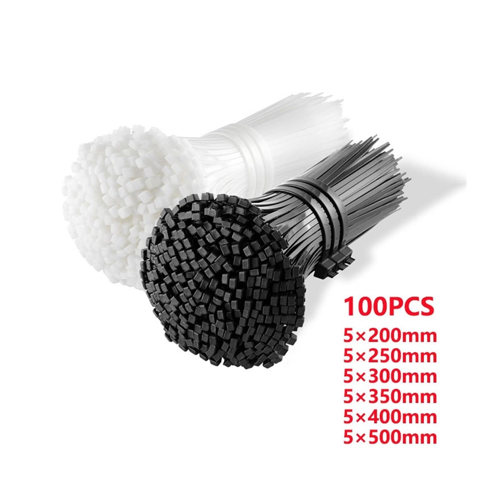 Fascette per Cavi 100 Pezzi Fascette fermacavi in ​​Nylon autobloccanti 5 * 200 5 * 250 5 * 300 5 * 400 Fascette fermacavi in ​​plastica Bianca e Nera(5X300mm(White))
