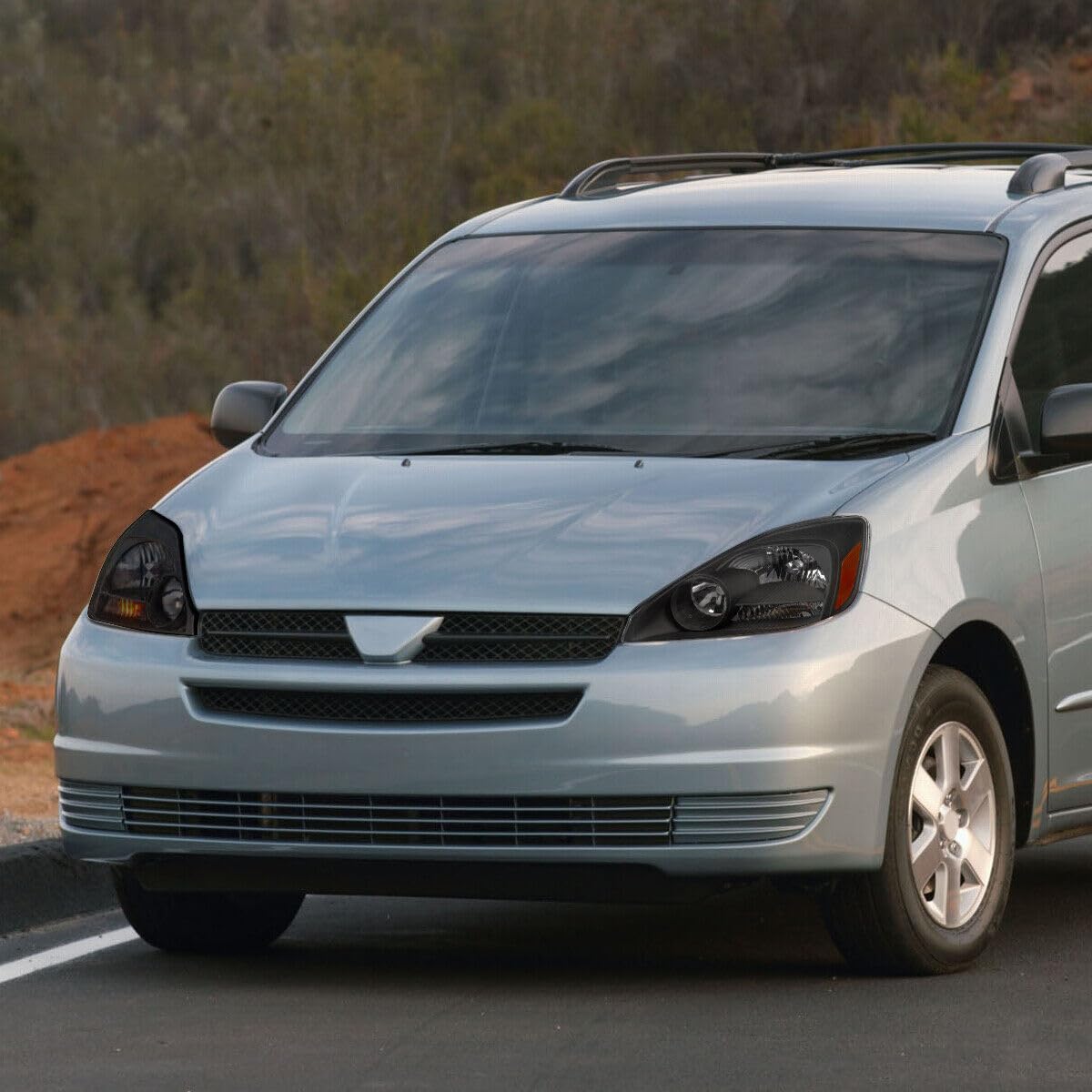 YIZISECCE Front Left Driver and Right Passenger Side Matte Black Housing Clear Lens Reflector Headlight Without Bulb Headlights Headlamps for Toyota for Sienna 2004-2005