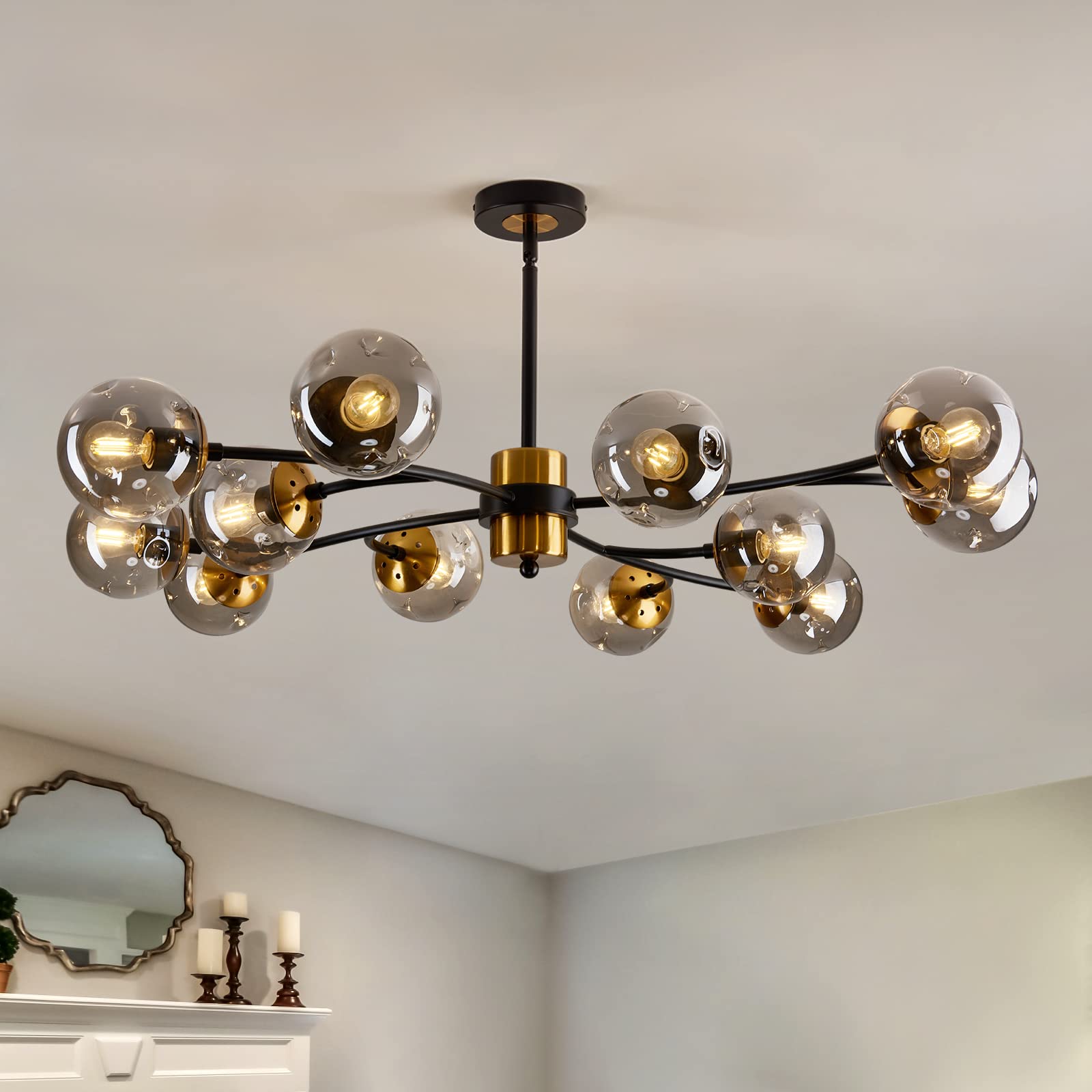 OQIZUEY 12Light Large Sputnik Chandelier with Glass Globe Mid Century