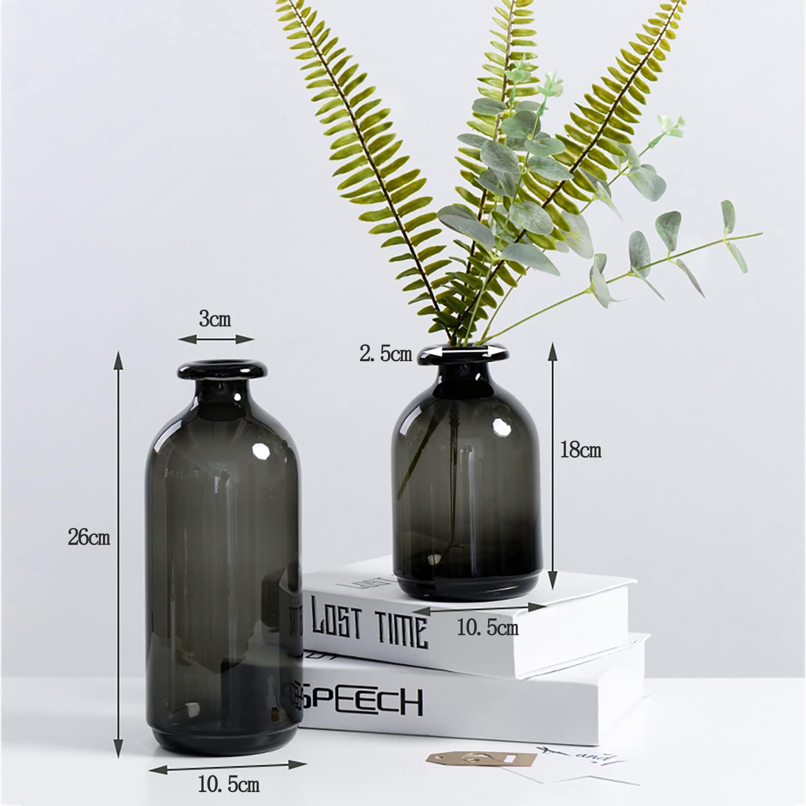 Cutfouwe Schwarze Glasvase für Blumen, Vasen für Tafelaufsätze, handgefertigte Kunstglasblumen, Couchtischdekorationen, Vase, groß und klein