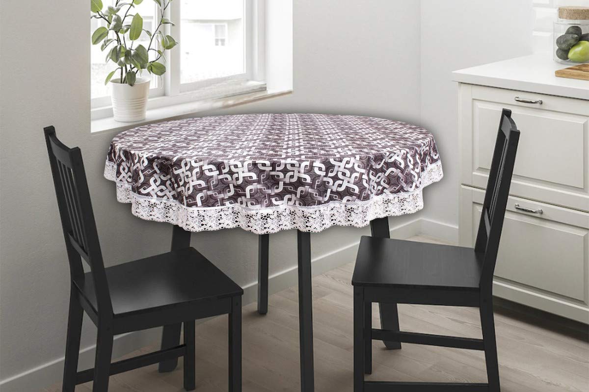 The Furnishing Tree Round Shaped WxL 48x48 Inch Center Table Cover Trellis Pattern Grey, Waterproof PVC-picture-28