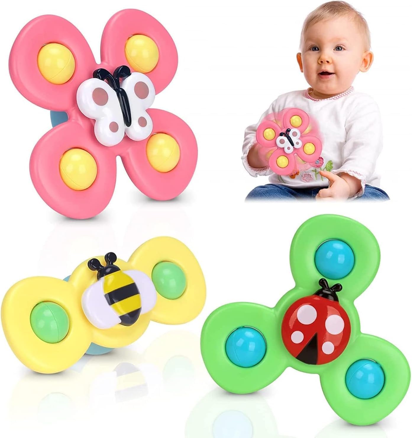 Suction Cup Spinner Toys,Dimple Suction Toy with Silicone Bubbles Release Stress and Anxiety Kids for Bath and Window,Suction Cup Fidget Spinner Baby Toys for 1 Years Old (Suction Cup Spinner)