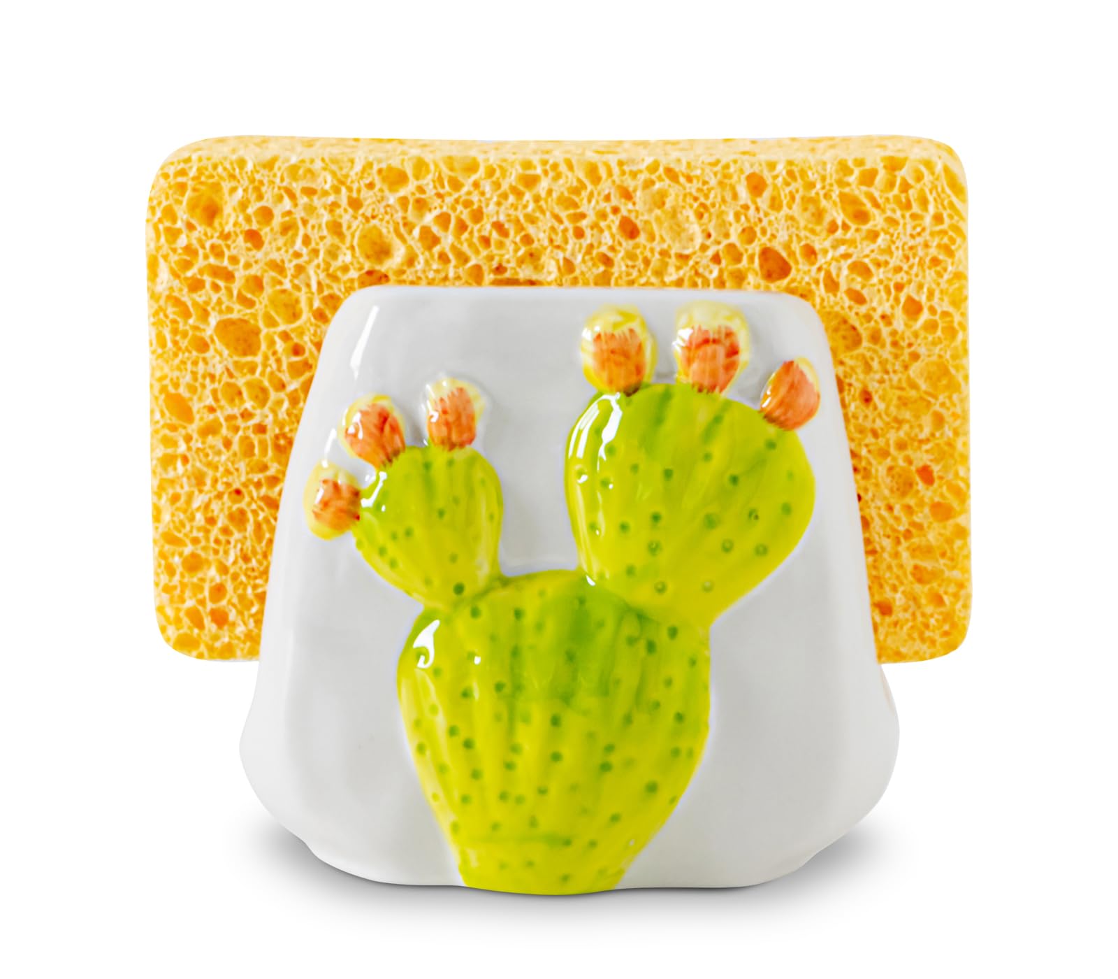 Cactus Sponge Holder - White Ceramic Dish Sink Caddy