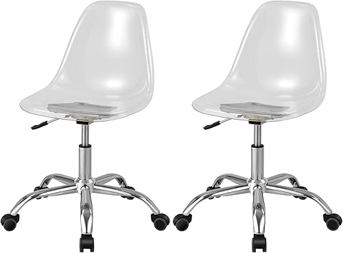 Giantex Juego de 2 sillas de escritorio de acrílico, silla rodante transparente sin brazos, silla fantasma de ocio ajustable en altura con base