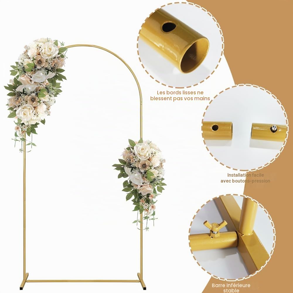 Arche de fond en métal doré de 2 m pour arche de mariage, arche de ballons, cadre d'arche de jardin pour mariage, fête d'anniversaire, décoration d'arche de fleurs