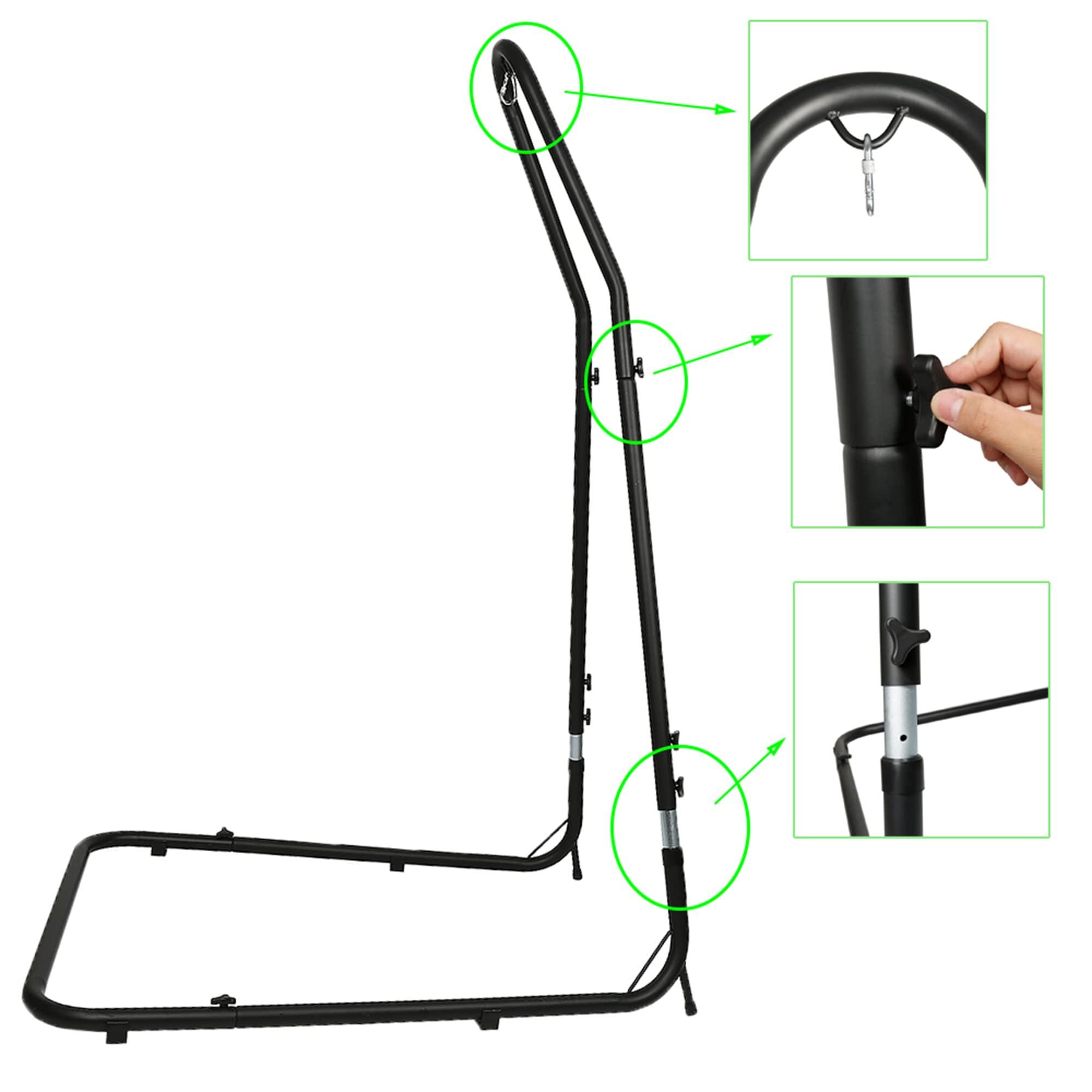 MINGYI Support Chaise Suspendue, Fauteuil Suspendu sur Pied, Support Hamac en Métal, Hauteur en Réglage (200-250) cm, Charge Jusqu'à 150 kg (Non Inclus Chaise Suspendue et Hamac), Forme de L