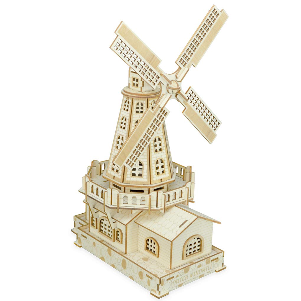 Bitopbi3D Wooden Puzzles Laser Engraving DIY Safe Assembly Constructor Kit Toy for Kids Teens and Adults, World Famous Buildings Mechanical 3-D Models for Self-Assembly (C2 Dutch Windmill)