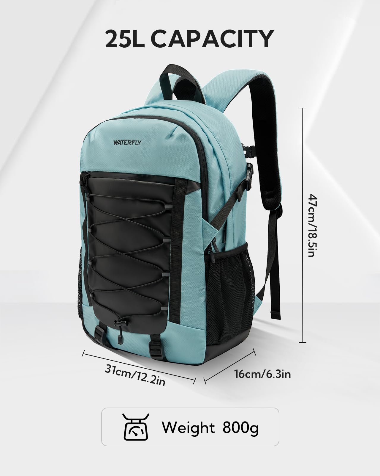 WATERFLY Plecak trekkingowy 25 l, dla mężczyzn i kobiet: sportowy plecak trekkingowy, lekki plecak outdoorowy z odpinaną klamrą piersiową, na wędrówki, podróże, kemping