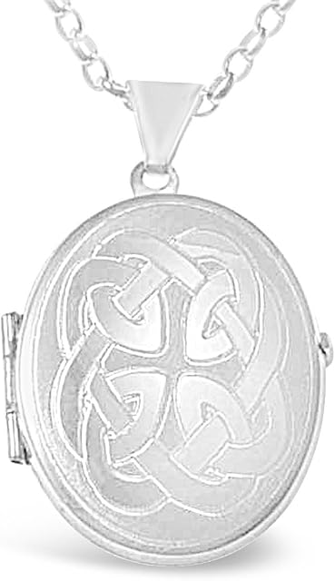 Sterling Silver Celtic Family Locket Pendant Necklace with 18" Silver Chain - 4 Photo Windows Inside - Jewellery Gift Box