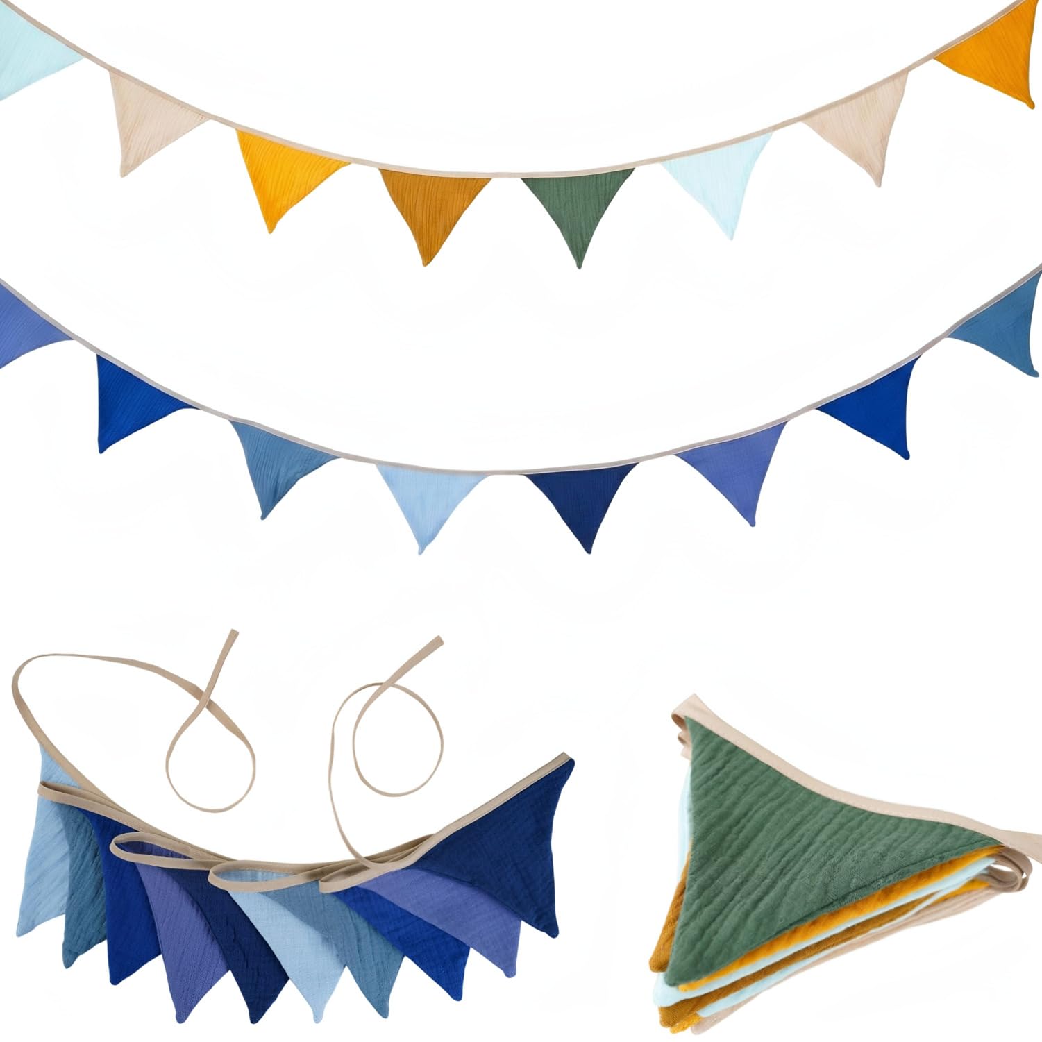 SHIFANQI Fabric Bunting 20Pcs Triangle Bunting Banner, Colorful Cotton Bunting Garland for Baby Shower Nursery Birthday Party Afternoon Tea Garden Wedding Indoor Outdoor — image 1