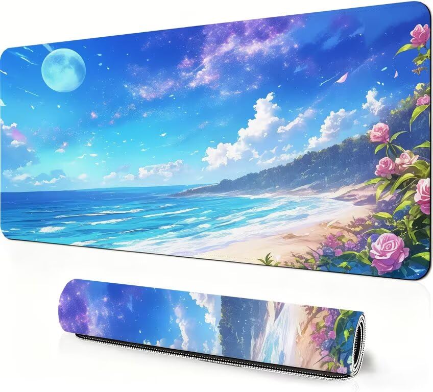 Mauspad XXL Meer, Blume Mousepad 1000x500x3mm Gaming Zubehör Mauspad Large Size, Verbesserte Präzision und Geschwindigkeit, Büro Schreibtischunterlage, Gaming Mauspad, Als Geschenke für Frauen DZ-124