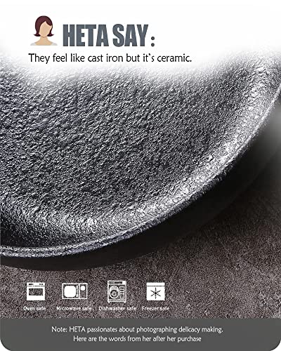 Lareina Pasta Bowls, Ceramic Salad Bowl, Large Serving Bowls, Wide And Shallow, Microwave And Dishwasher Safe, Chip And Scratch Resistant, 35 Ounce - Set Of 4 (Cast Iron Black) #TOP7