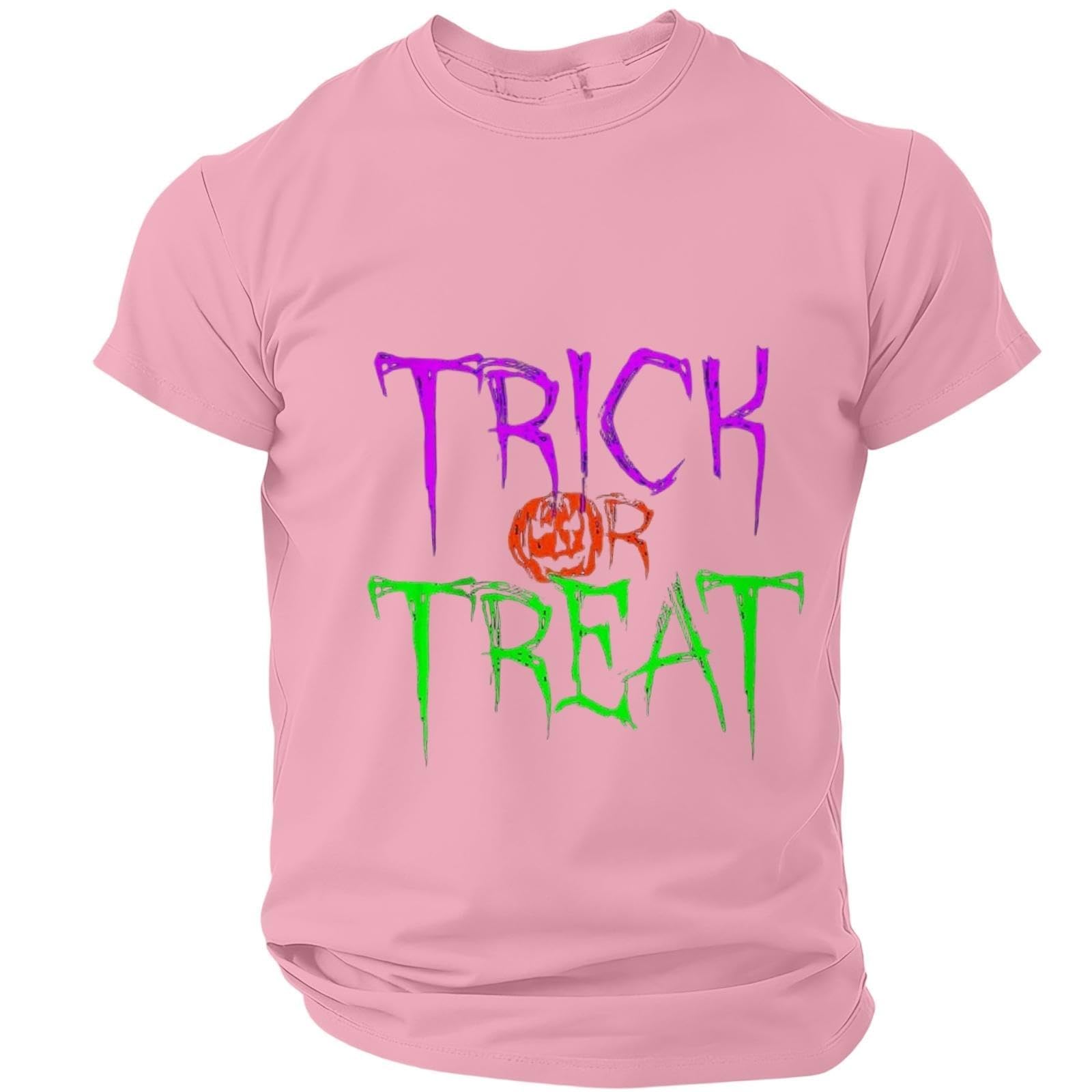 DENGJIAMY - Camiseta de manga corta para hombre, diseño gráfico de truco o trato de Halloween, talla grande, cuello redondo, estampado aterrador