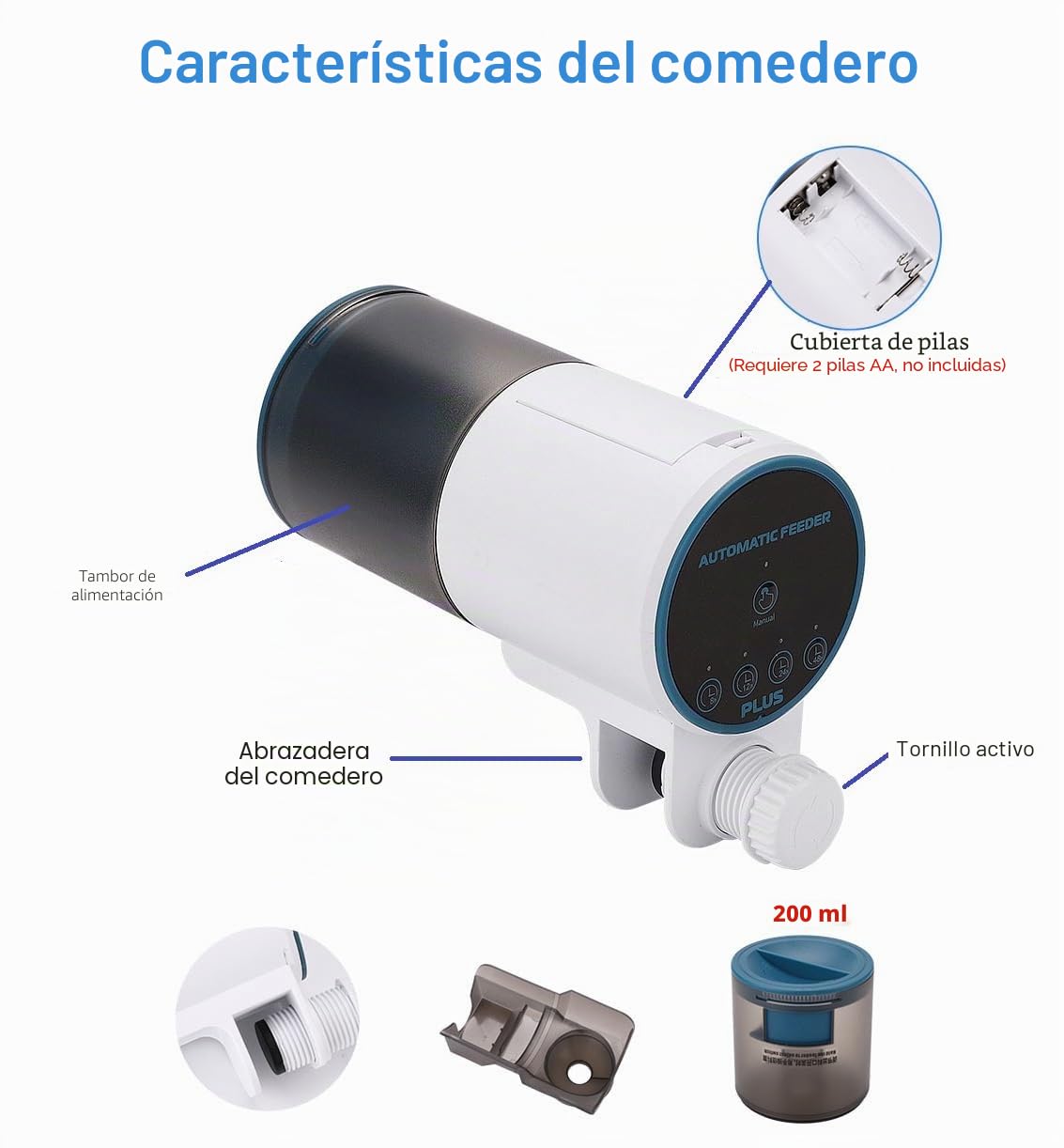 Alimentador Automático de Peces para Acuario, alimentador automático, Comedero de Peces automático, dispensador de Alimentos para terrario. (clásico 4 Modos)