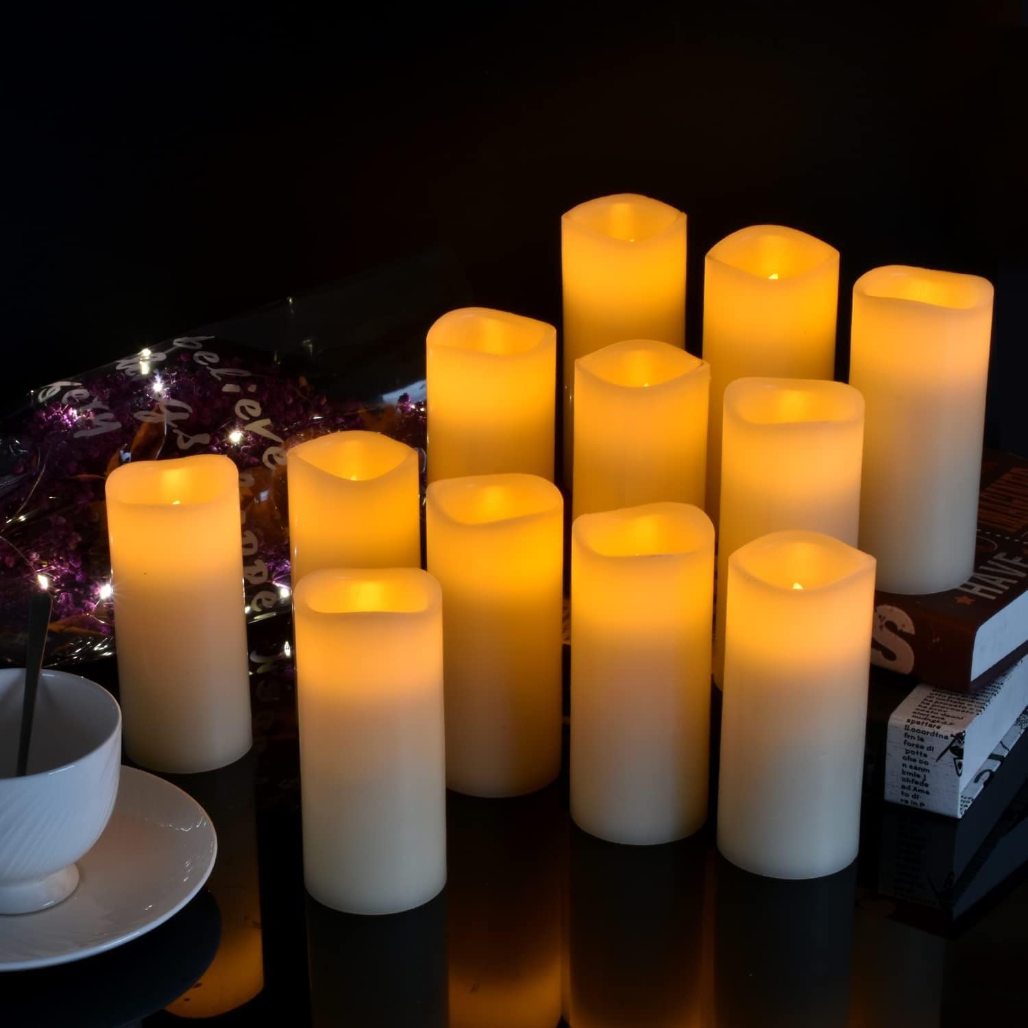 antizer Flameless Candles Battery Operated Real Wax LED Candles Set of 12 Battery Operated Candle with Remote Control for Party Wedding Holiday Decoration (D 2.2