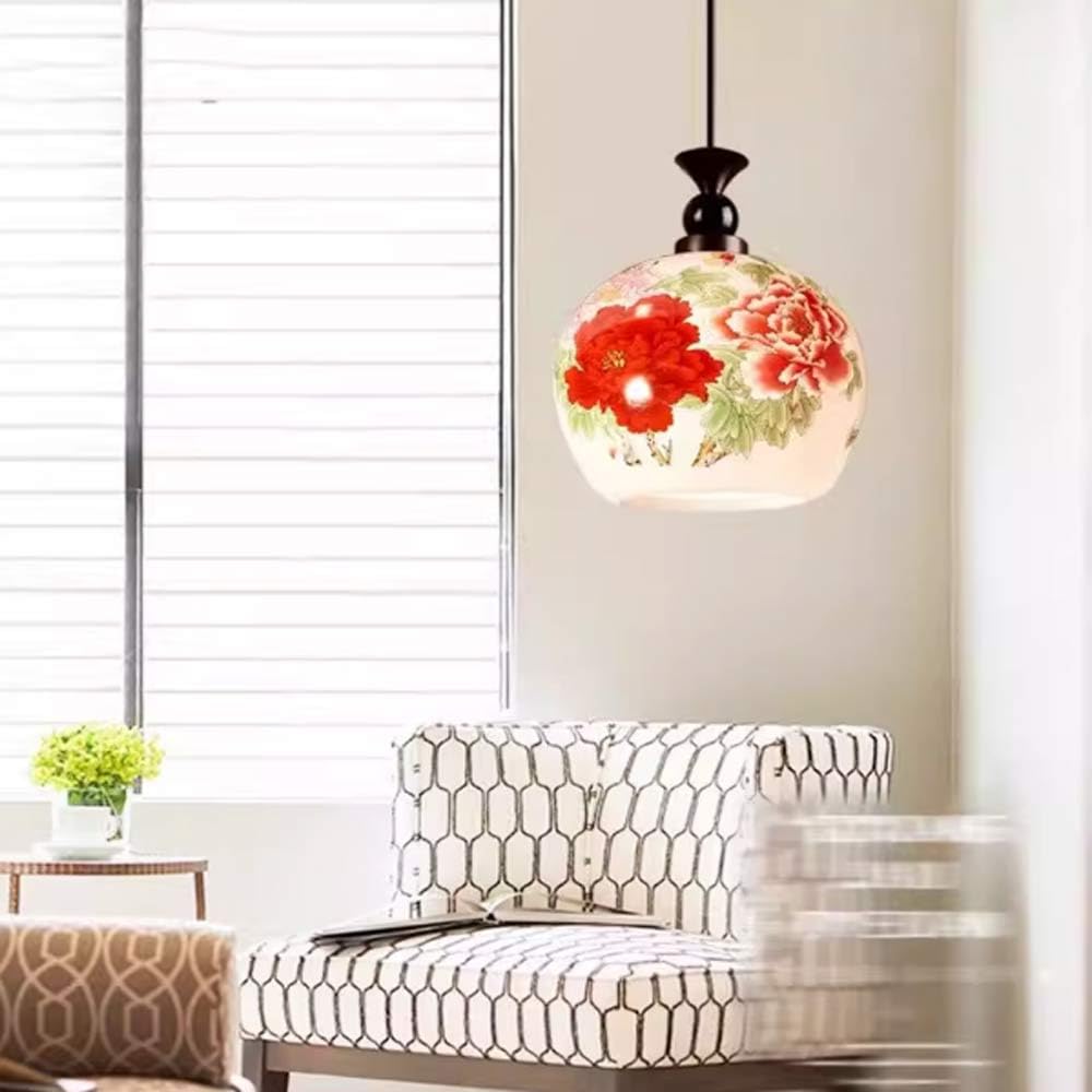 Białe Ceramiczne Lampy Wiszące, Wisząca Na Wyspę Kuchenną, Chińska Ceramika Kwiatowa, Klasyczna Wisząca W Stylu Retro W Kształcie Kuli, Porcelanowa Wisząca Do Domu, Sypialnia, Jadalnia