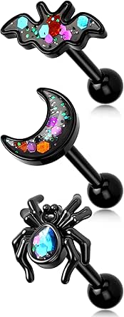Melighting Vleermuis Septum Ring 16G Kraakbeen Oorbel Halloween Helix Oorbellen Septum Piercing Sieraden Conch Daith Oorbellen voor Vrouwen Mannen, 10mm, Roestvrij staal