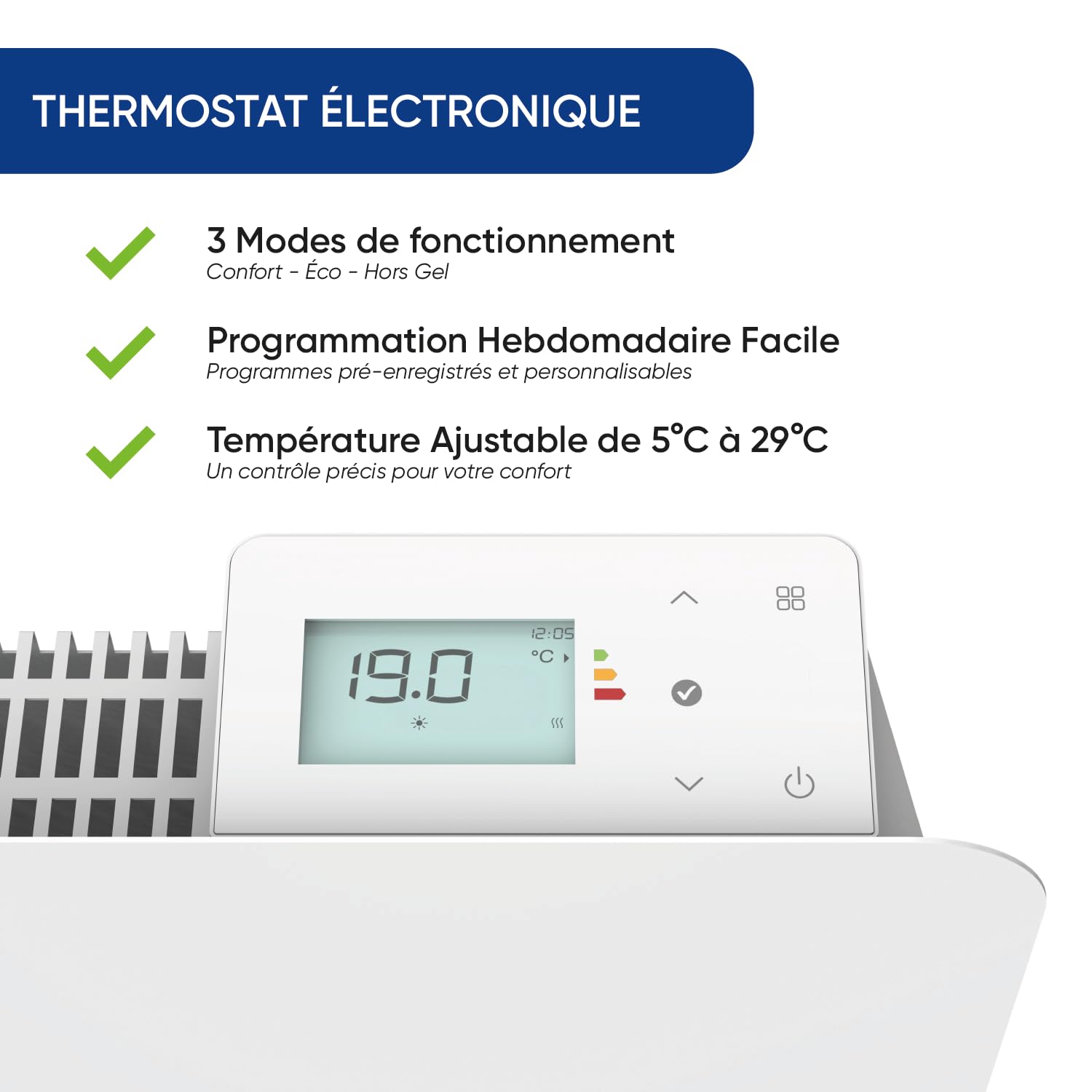 Radiateur à Inertie Sèche Éco-Confort - Faible Consommation, Thermostat Digital Réglable, Design Moderne & Chauffage Performant (1500 W)