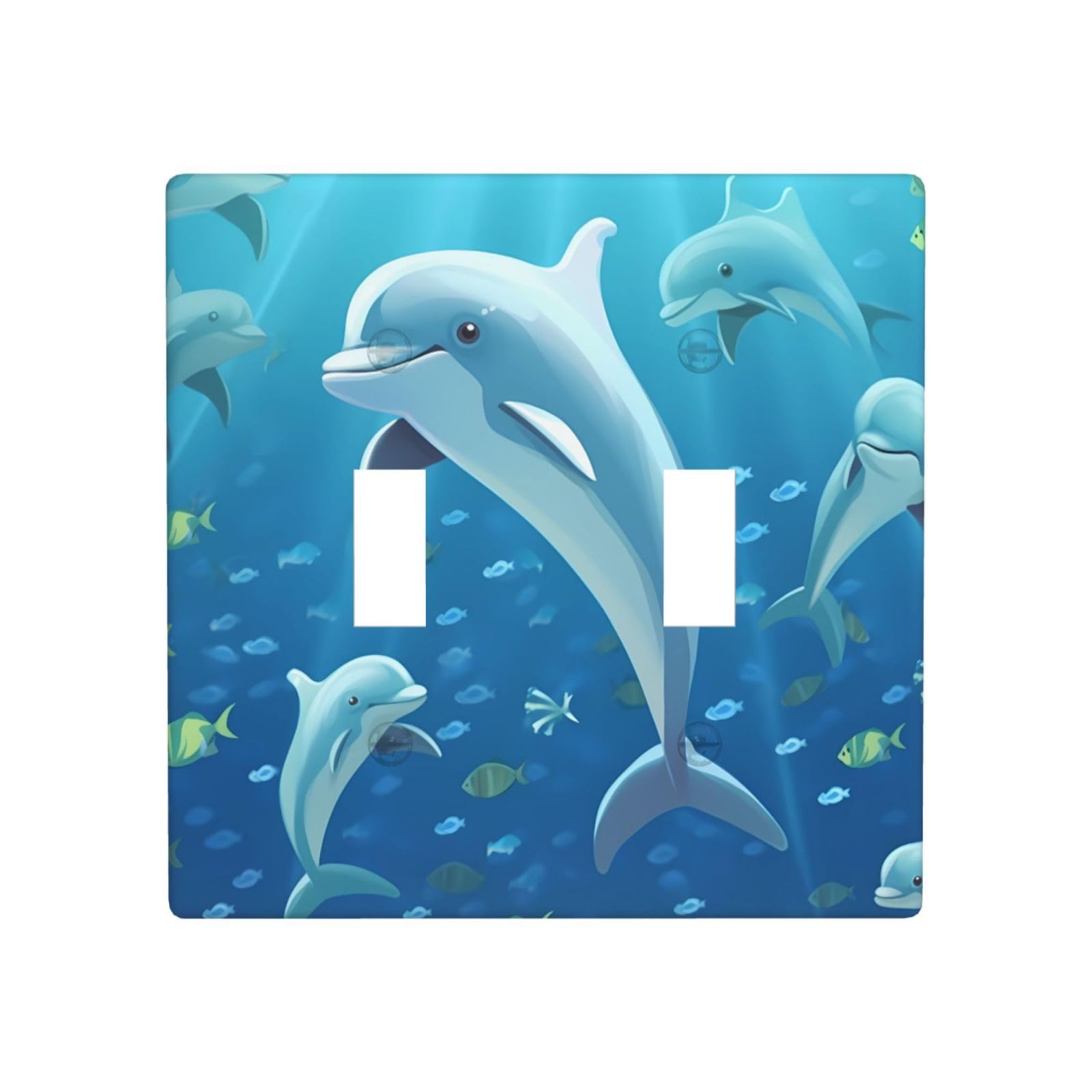 Kloph Dolphin Decorator Double Toggle Light Switch Covers Wall Plate 2-Gang Standard Size 4.5" X 4.5" Double Toggle Switch Wallplate Decorative 2 Gang Wall Switch Plate Covers