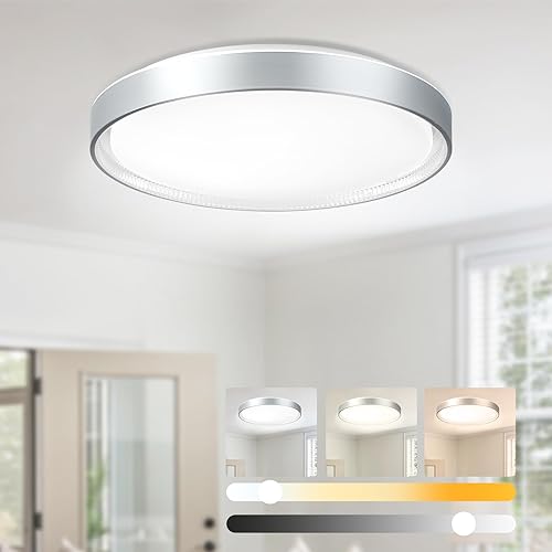 Miniatura 1 de DLLT - Lámpara de techo redonda de cristal de 45 W, moderna lámpara LED regulable cerca del techo, lámpara de techo plateada de 20 pulgadas para