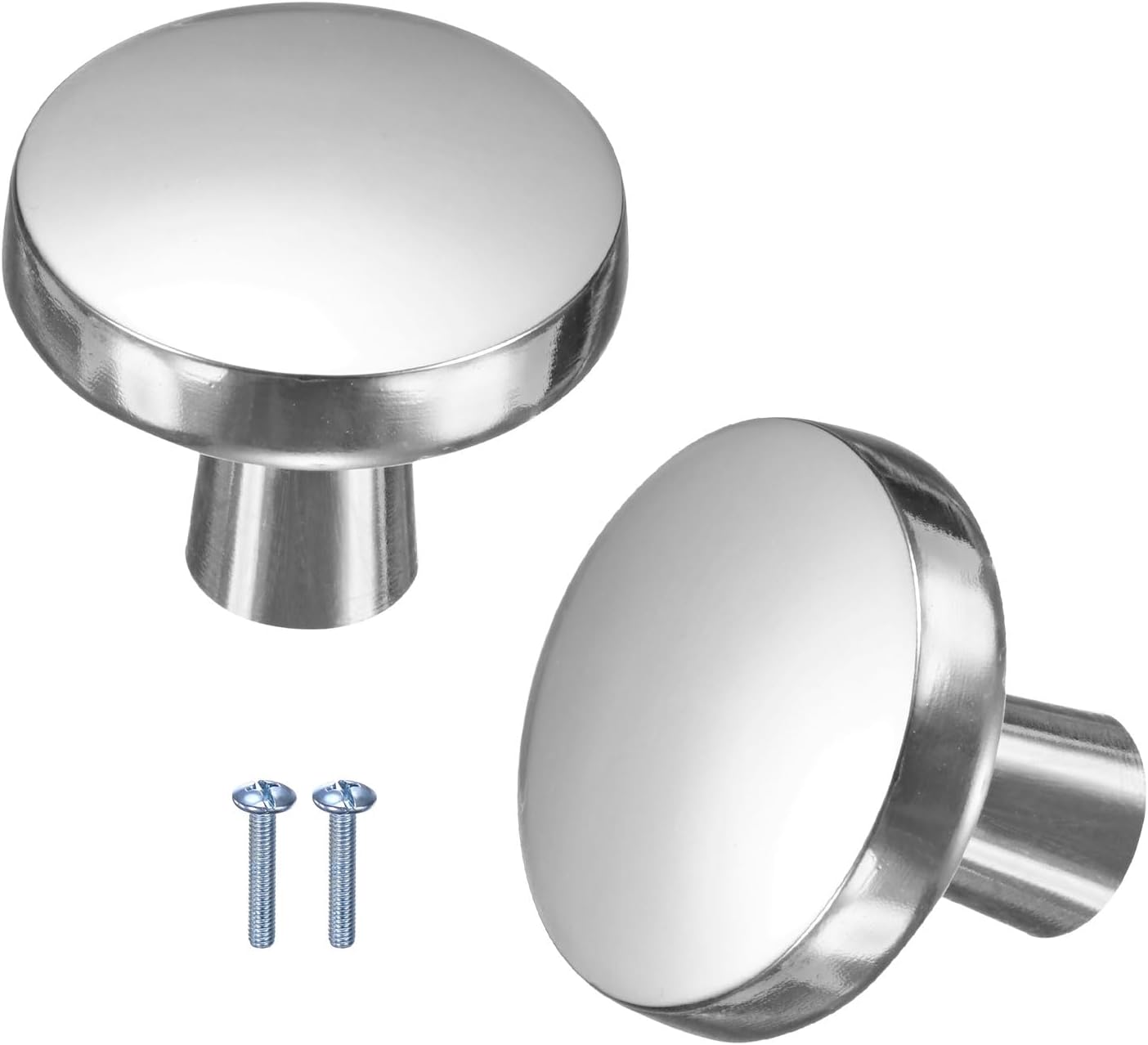 M METERXITY 2-Pack Brushed Satin Cabinet Knobs, 1-1/5" Round Modern Zinc Alloy Knobs Handles for Dresser Drawers/Office Decorative/Kitchen Bathroom Door [Bright Silver]