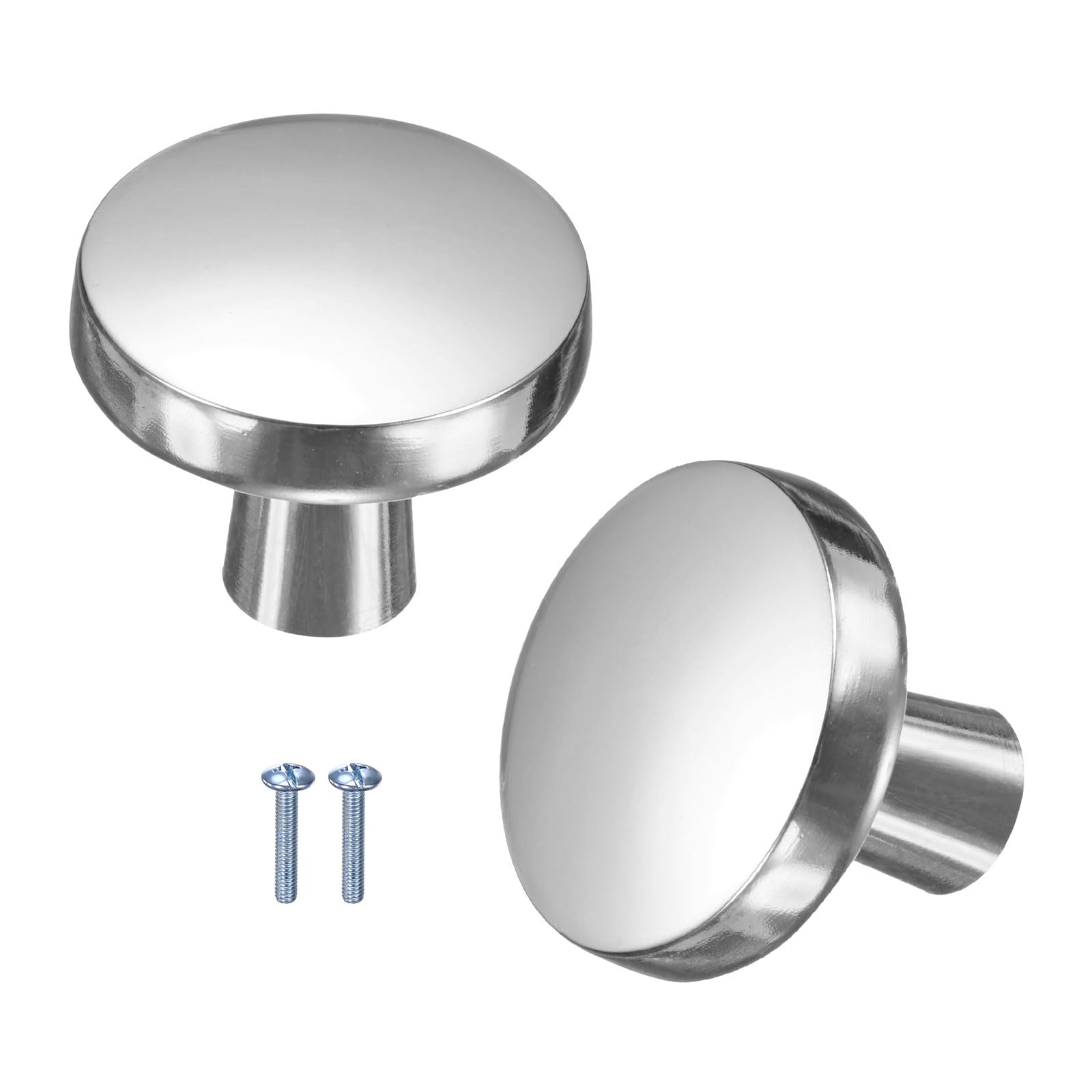 M METERXITY 2-Pack Brushed Satin Cabinet Knobs, 1-1/5" Round Modern Zinc Alloy Knobs Handles for Dresser Drawers/Office Decorative/Kitchen Bathroom Door [Bright Silver]