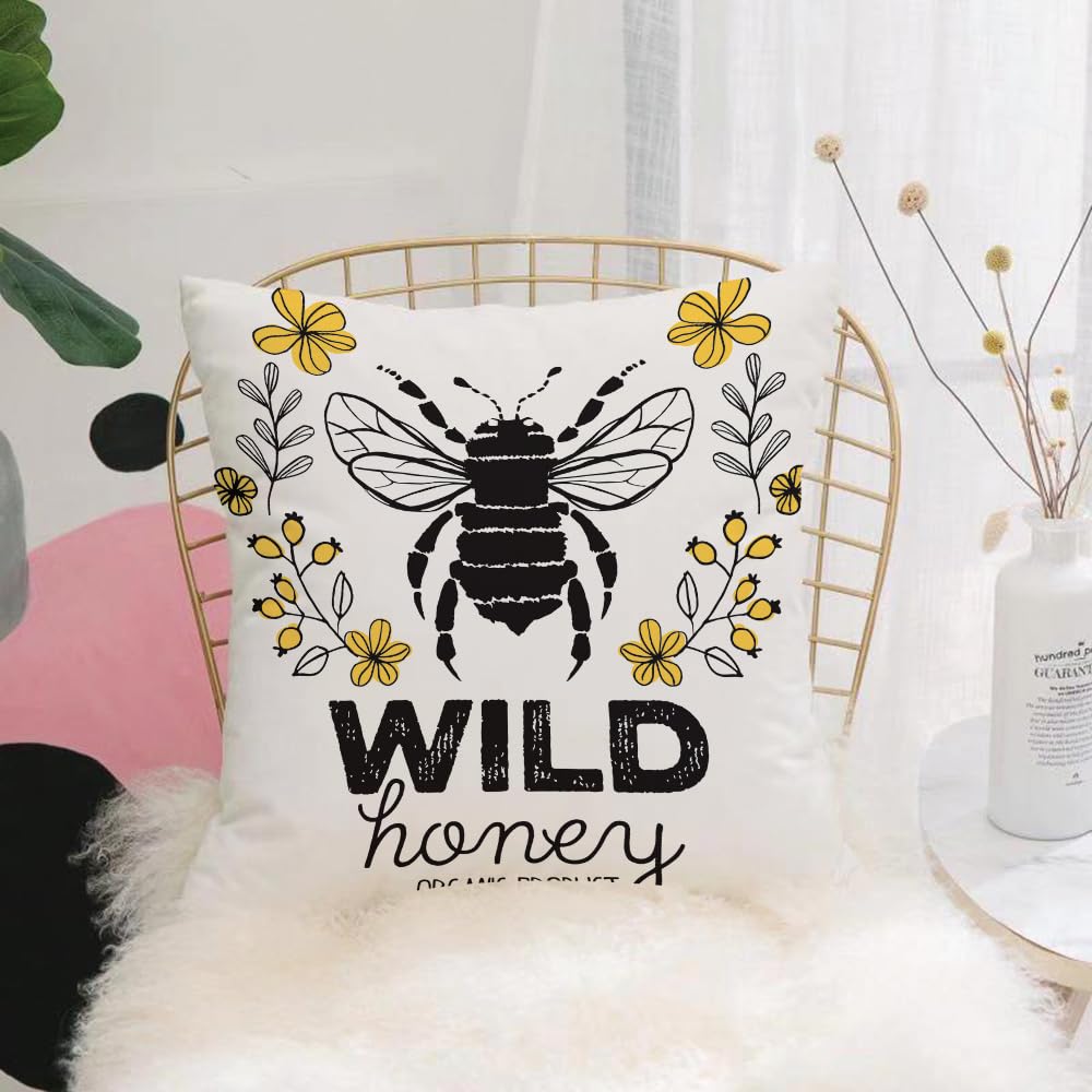 HYOSXW Cushion Cover,Throw Pillow Case Home Decorative for Living Room Bedroom Sofa Chair 16X16 Inch,Bee and Flowers Design,Pillowcase 40X40cm
