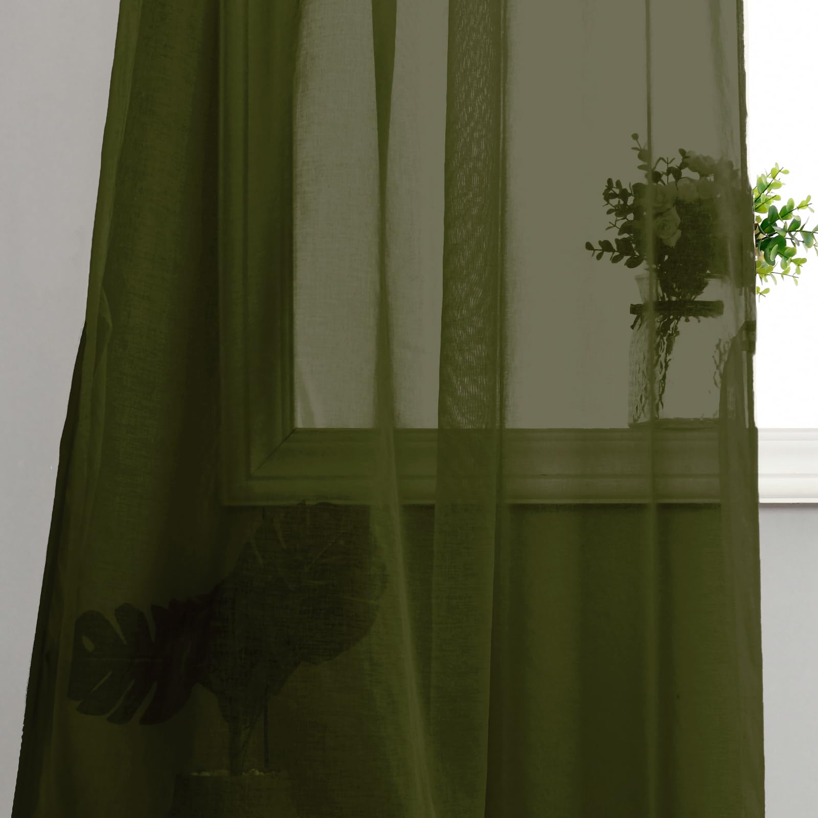 DWCN Voile Curtains Pencil Pleat with Tiebacks Net Curtains Linen Look Sheer Curtains Christmas Decorations 2 Panels - Image 4