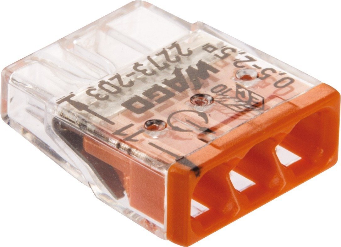 WAGO 2273-203 COMPACT-Verbindungsdosenklemme 0,5 - 2,5 mmÂ², 3-polig, transparent / orange, VPE: 100 STCK
