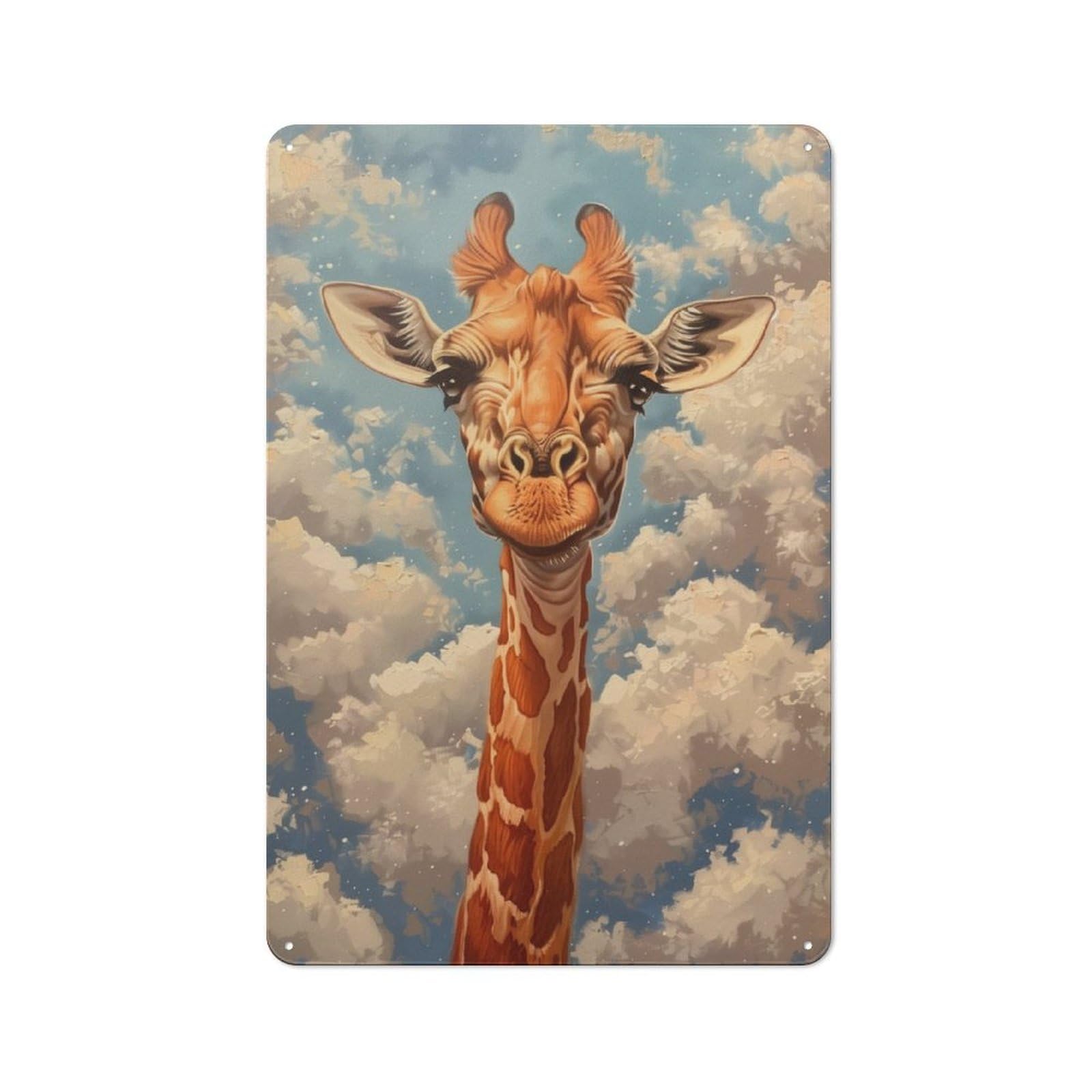 Junmoney Giraffe Portrait Clouds Loft Style Metal Wall Sign 30X20cm Featuring Studio Wall Art For Loft, Studio, Office Or Creative Room