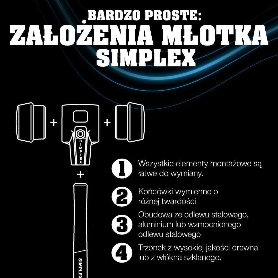 Simplex Młotek rozłupujący, z obudową z żeliwa ciągliwego i trzonkiem hikorowym, śr. = 60 mm, 3007.160