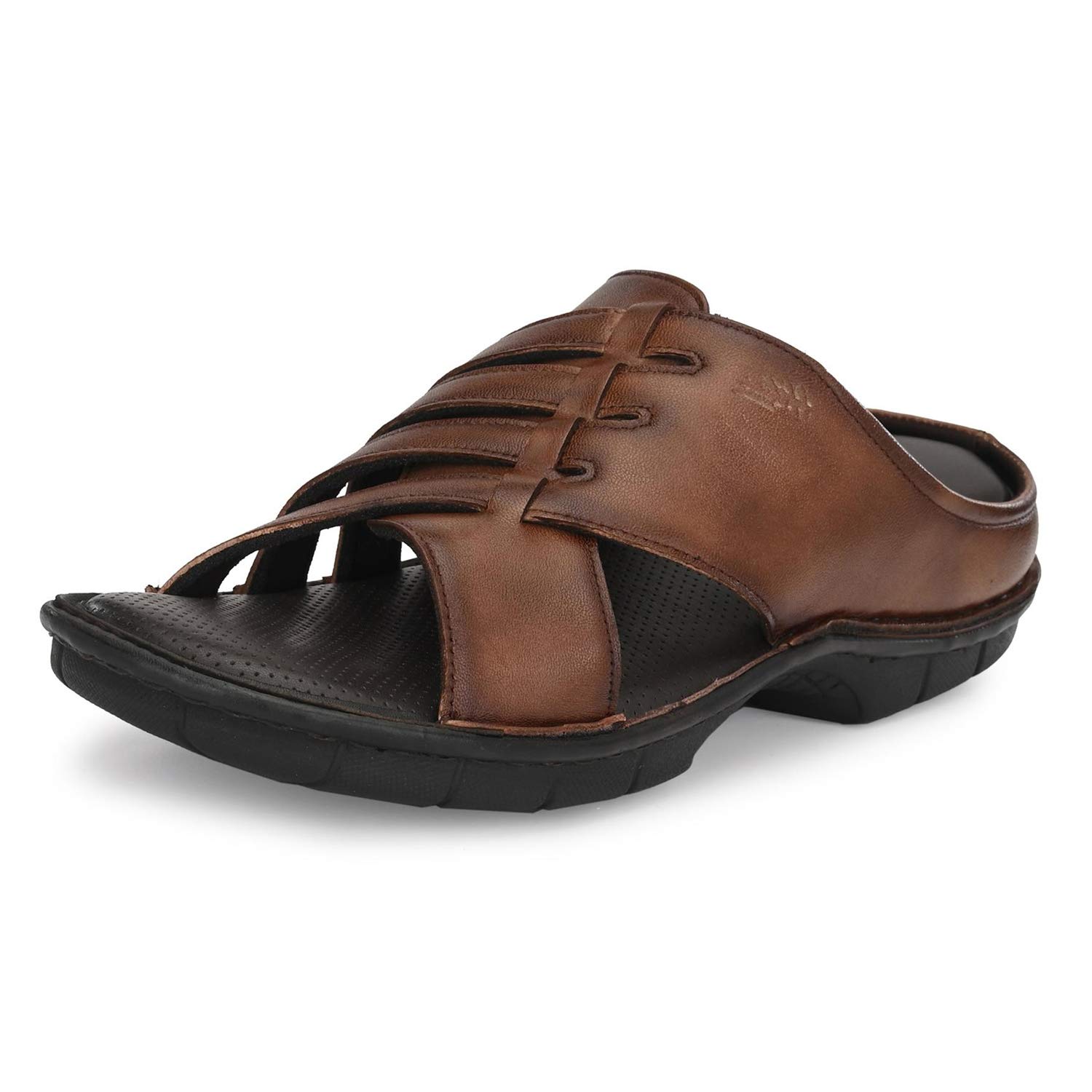 HITZ Mens Brown Leather Open Toe Comfort Slippers - 7 (B08G4R3SM4) Amazon Price History, Amazon Price Tracker