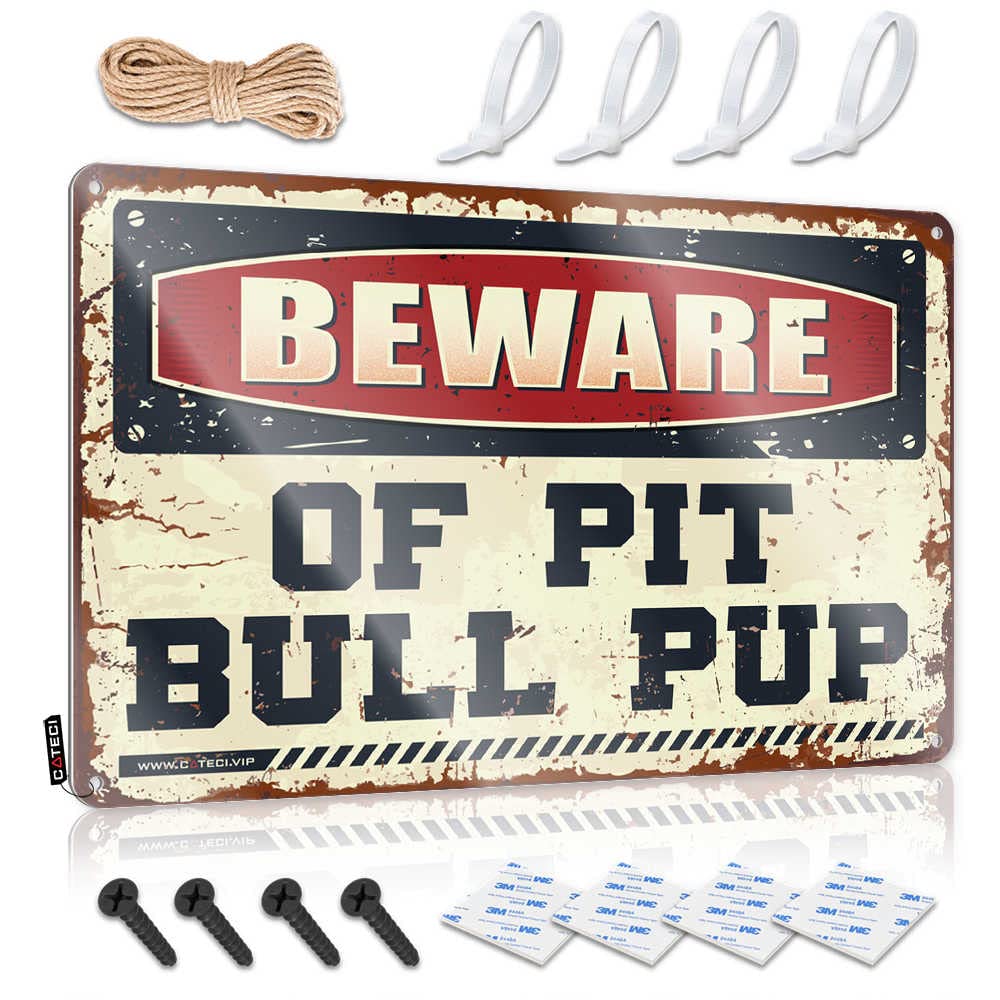 Fzfn Colour Beware Of Pit Bull Pup Cool Fun Stuff - Funny Vintage Signs Nice Hanging Wall Decor(30X40cm)