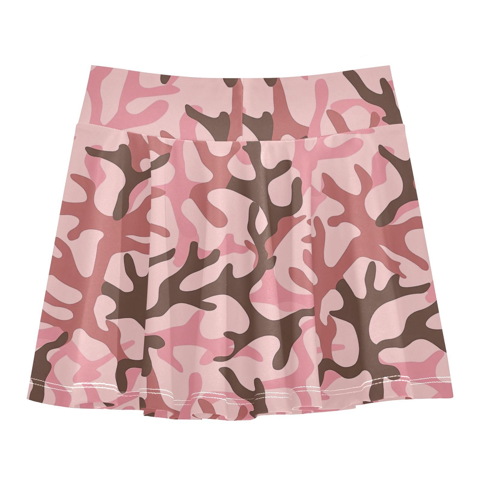 Coral Pink Camouflage Tennis Skirts for Girls with Built in Shorts Cheer Skirt with Pockets Flowy Golf Skirts for Little Girls