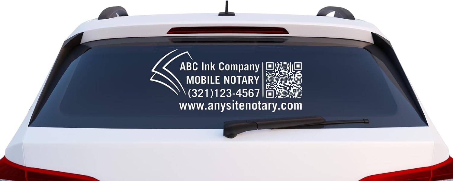 Custom Mobile Notary Vinyl Decal with QR Code and Phone Number, Car Window Sticker, Multiple Colors Available