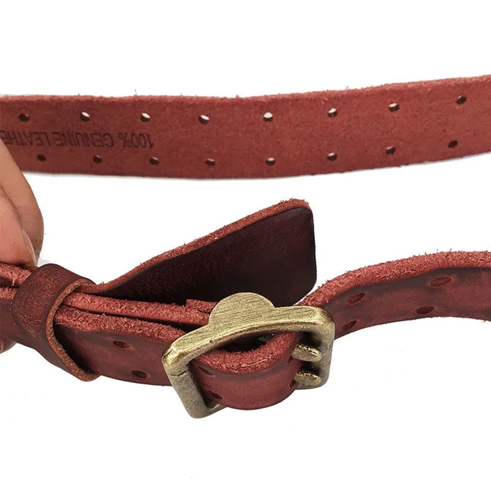 Cintura, resistente stile retrò in vera pelle spessa 4,5 mm con fibbia a doppio ardiglione in rame puro, larghezza 38 mm