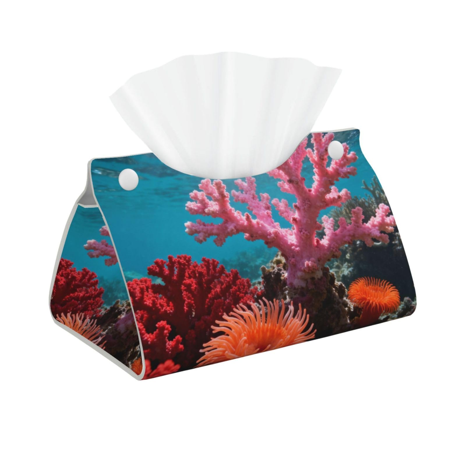 Coral Reef Pink Long Leather Tissue Box Cover-Waterproof PU Leather Tissue Holder for Bathroom, Decorative Rectangular Tissue Case