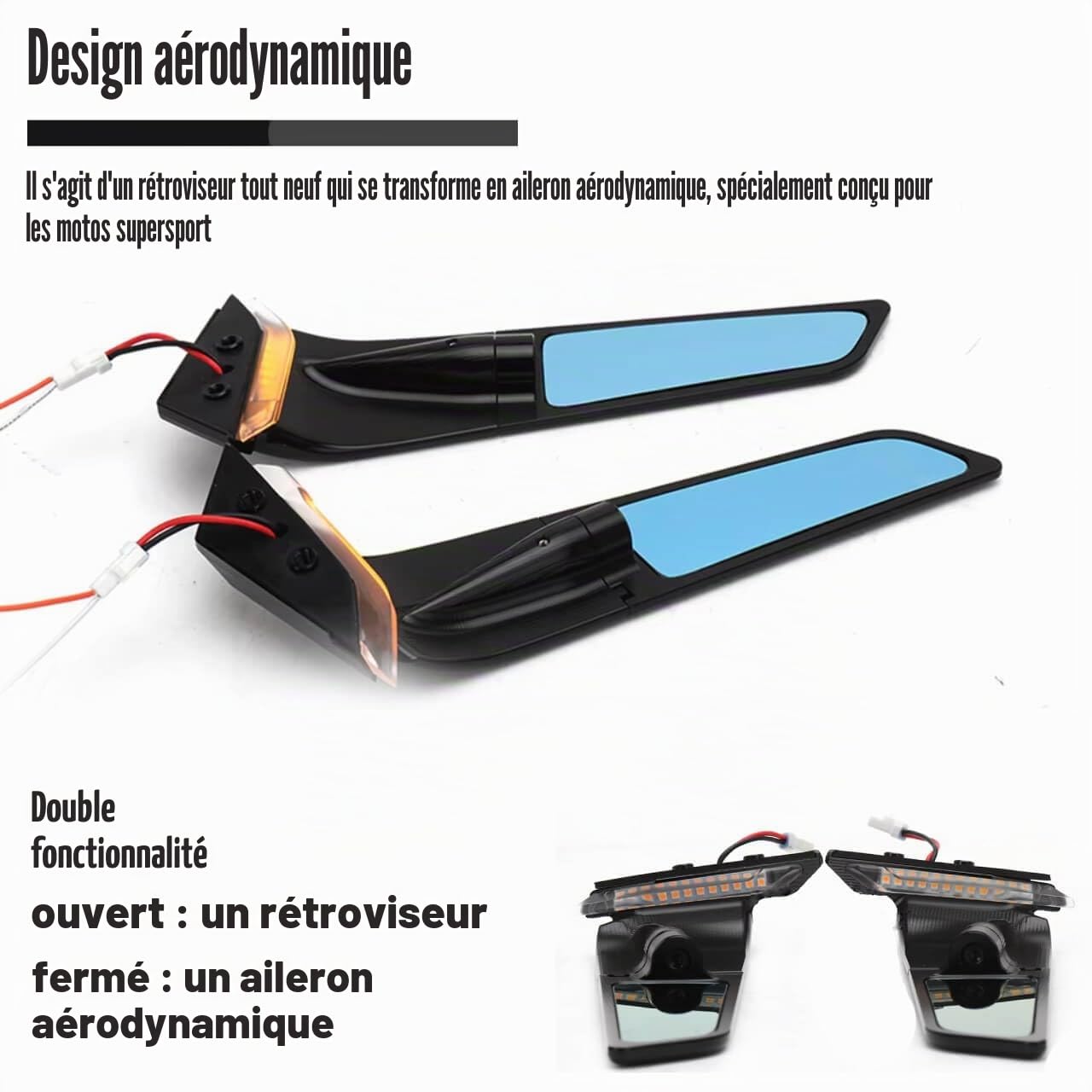 Rétroviseurs de moto avec éclairage LED pour Ducati Panigale V4 1100 et Panigale V2 955, pivotants latéraux, rétroviseurs de guidon de moto avant