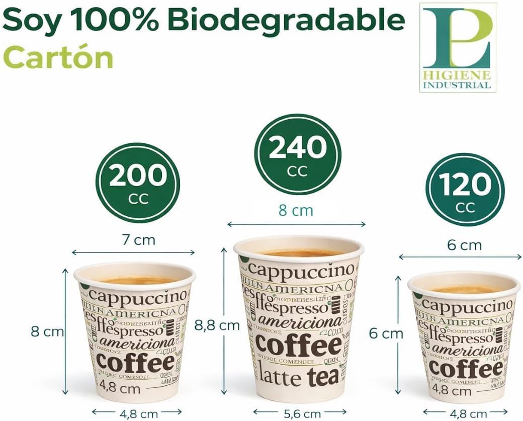 Pack 500 Vasos Café Desechables y Paletinas Café Reutilizables 240 ml | APTO para bebidas calientes y frías | Ideales para oficina y eventos | Uso Profesional y Doméstico |