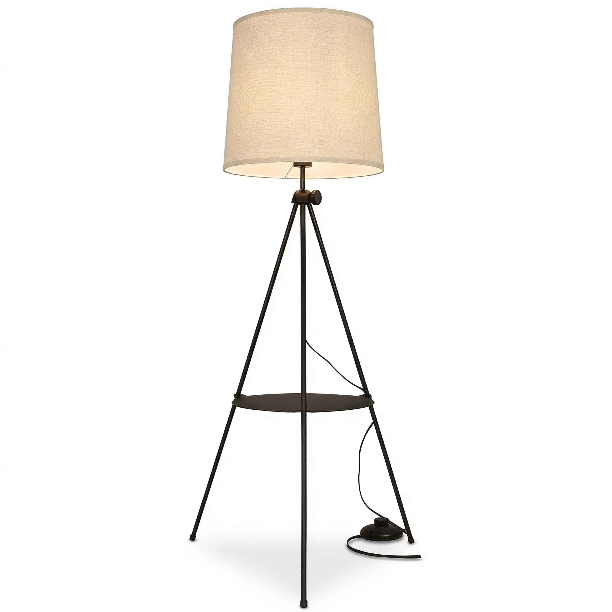 BARCELONA LED Stehlampe Madison Beige Mit Beistelltisch | Beiger Textilschirm, Stabiles Dreibeingestell, Höhenverstellbar, E27 Fassung, Angenehmes Raumlicht