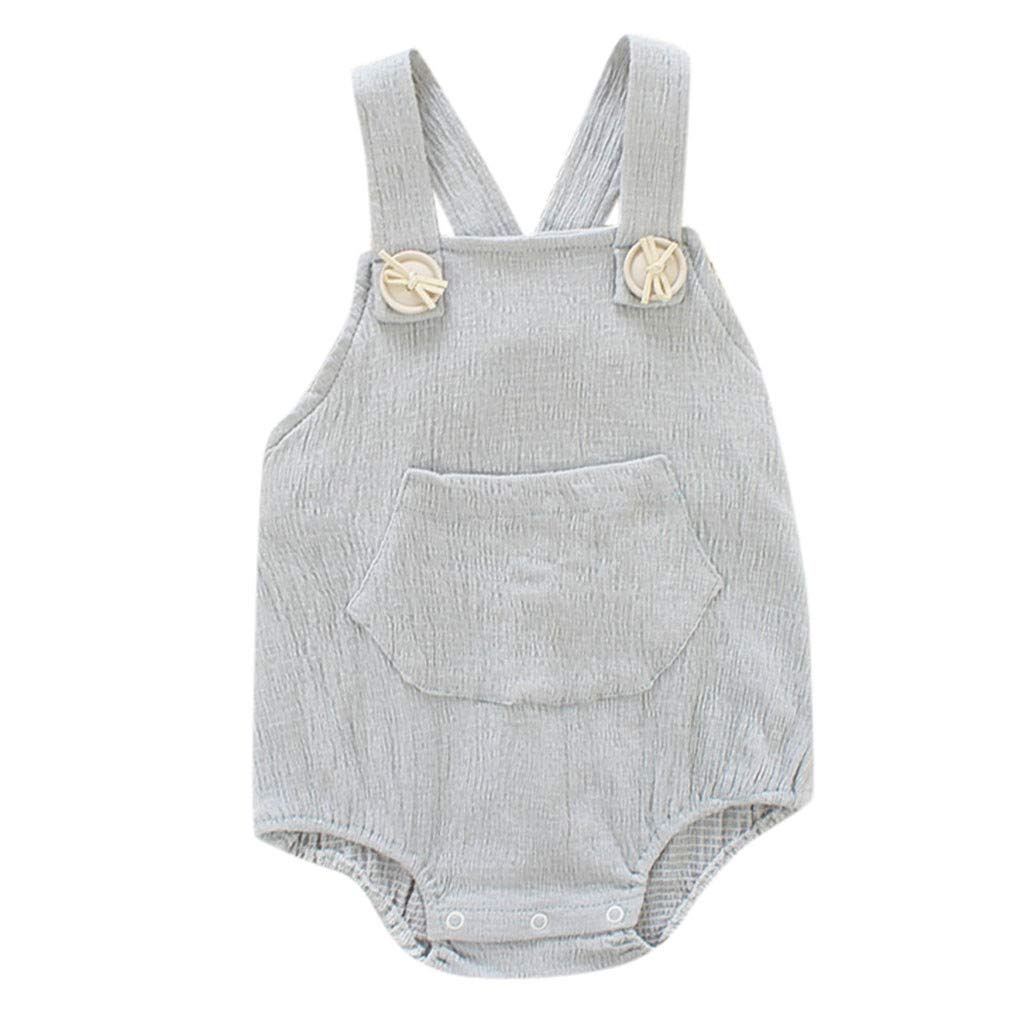 R-Cors Baby Sleeveless Strap Strap Pocket Solid Color Harlan Bodysuit Infant Baby Girl Kid Boy Backless Solid Suspender Romper Bodysuit Outfits