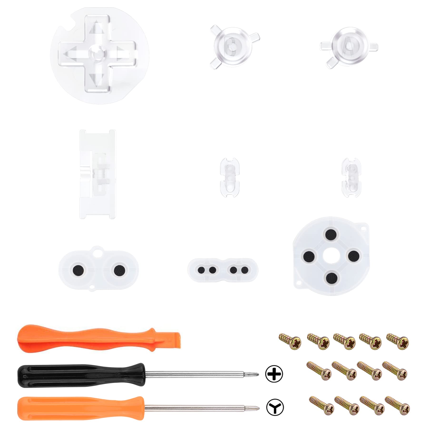 eXtremeRate Botones Completos para Gameboy Color, Teclas de Repuesto A B D-Pad Select Start, Accesorios para GBC, No Incluye Consola Portátil, Transparente