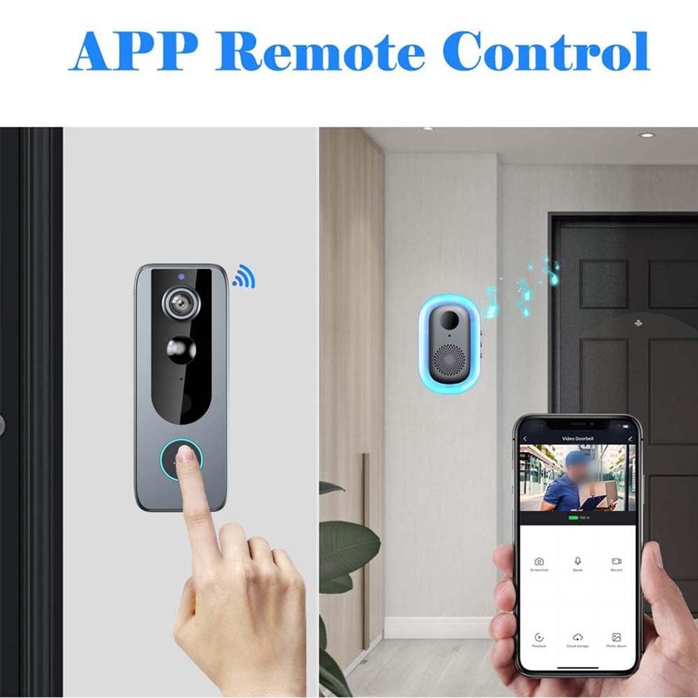 Sonnette WiFi intelligente pour Tuya, sonnette vidéo intelligente résistante aux intempéries, avec détection de mouvement, audio bidirectionnel, vision nocturne HD, pour porte d'entrée