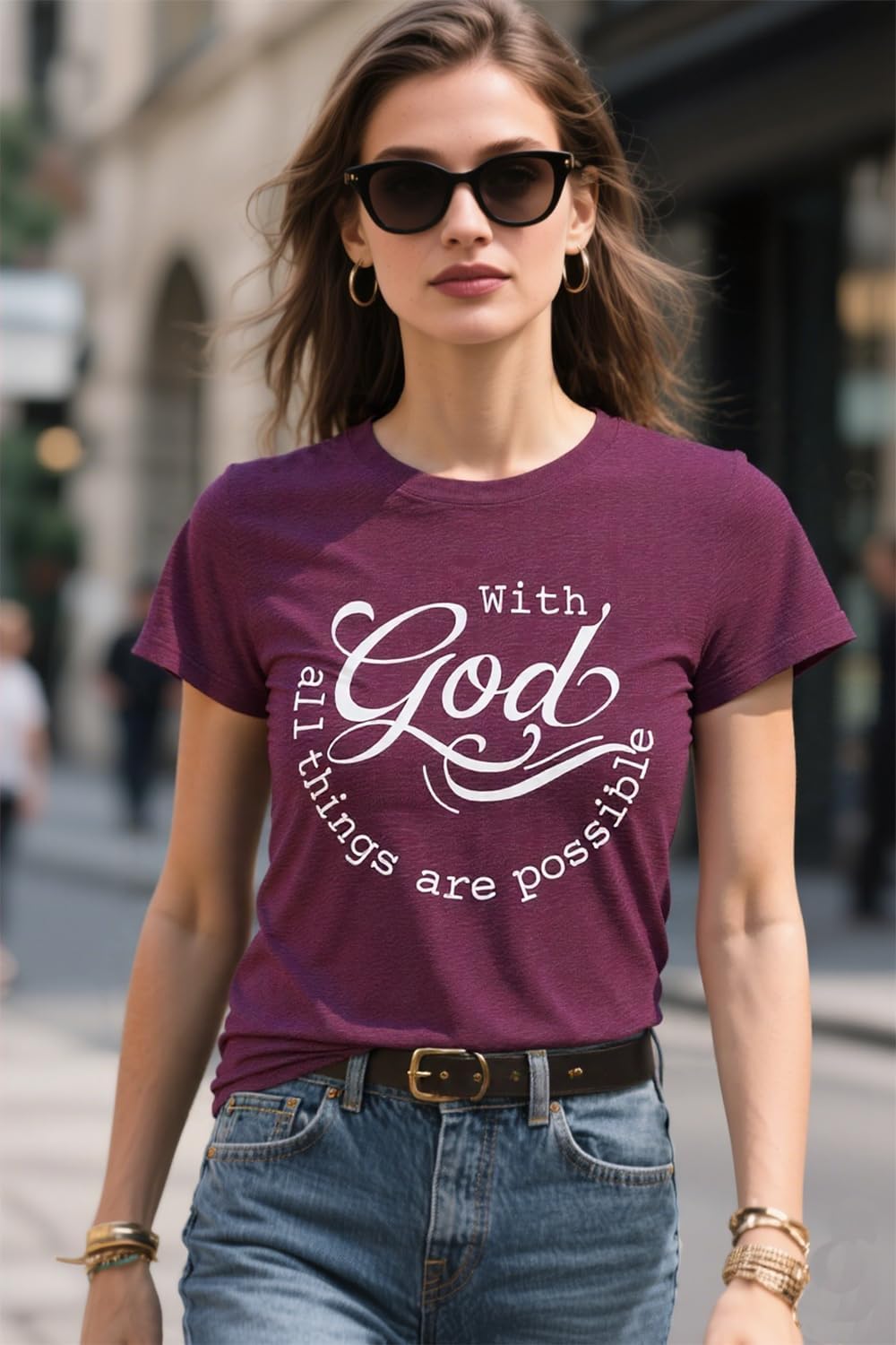 Women Tshirts with God All Things are Possible T Shirt Faith Sayings Christian Summer Jesus Graphic Tee Top Casual - Image 5