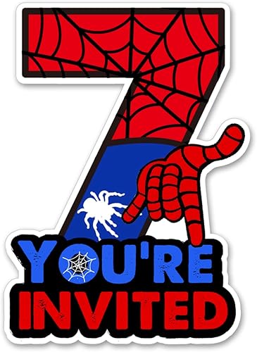 Invitaciones para fiesta de 7 cumpleaños de superhéroe, con brillantina, para niños de 7 años, con forma de cumpleaños, invitaciones con sobres,